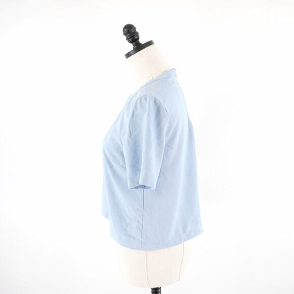 Forever 21 Crop Top Blouse Blue Crew Neck Short Sleeve Medium Polyester Back Zip - Picture 4 of 9